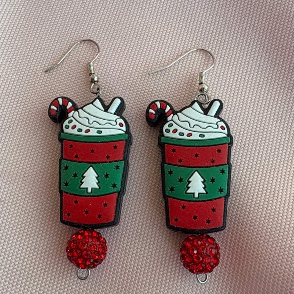 Handmade Festive Latte Christmas Cup Earrings - - Picture 10 of 13